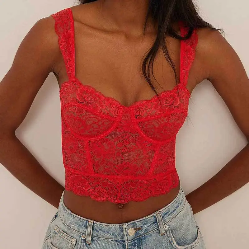 Red Lace Corset Wide Band Summer Top — feature 12