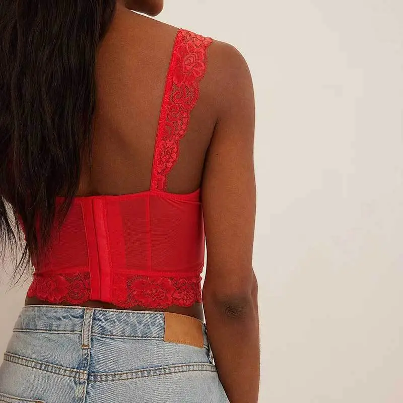 Red Lace Corset Wide Band Summer Top — feature 14