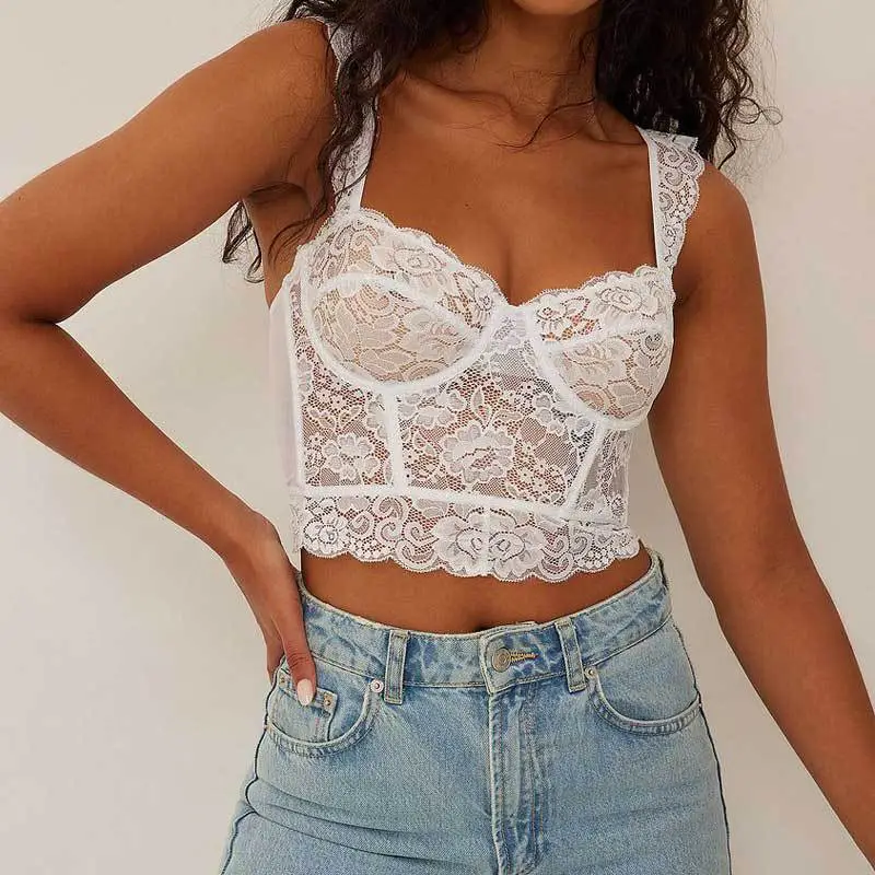 Red Lace Corset Wide Band Summer Top — feature 2