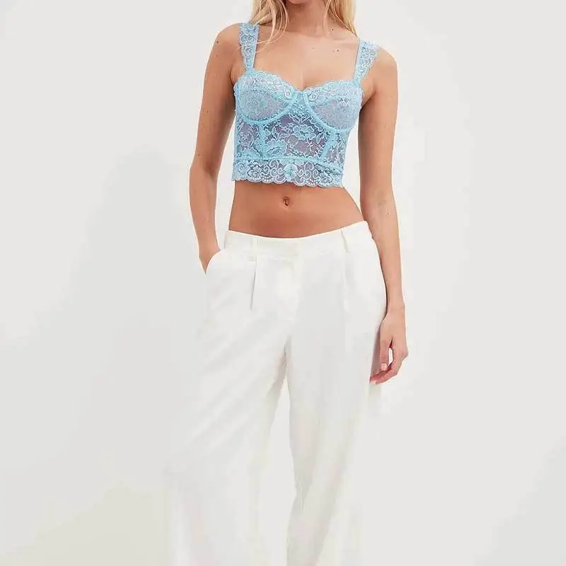 Red Lace Corset Wide Band Summer Top — feature 5