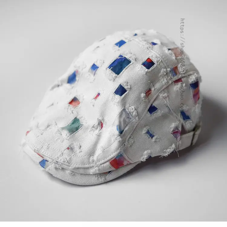 Women's White Printed Hat with Metal Buckle - Image 3