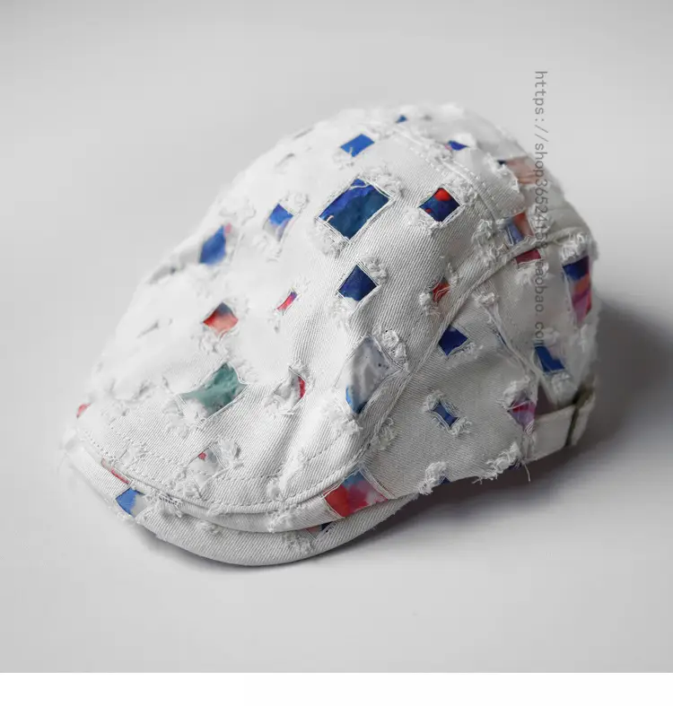 Women's White Printed Hat with Metal Buckle — feature 1