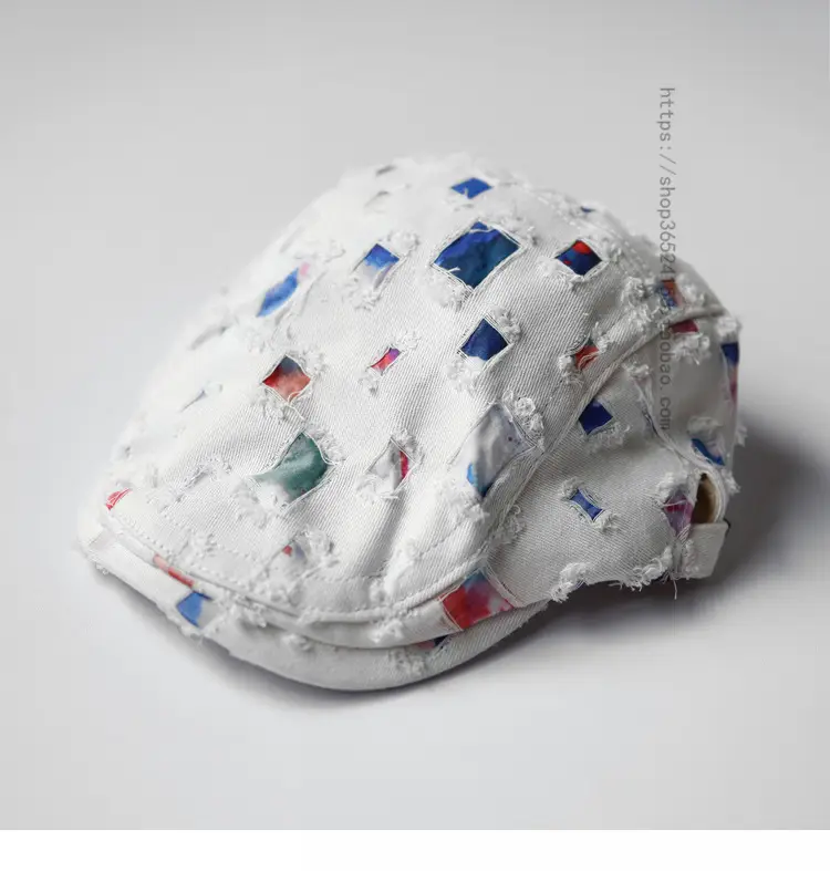 Women's White Printed Hat with Metal Buckle — feature 4