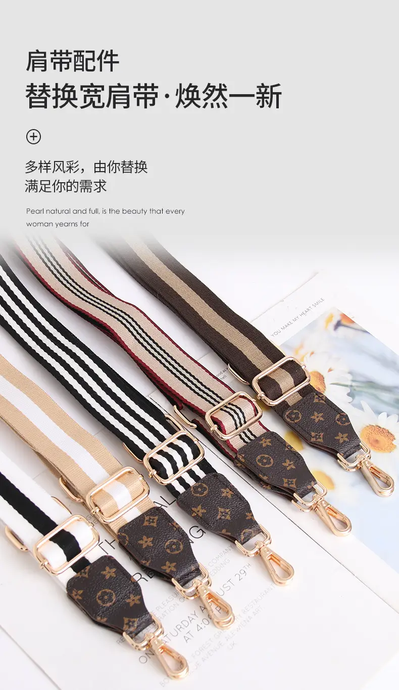 Women's Crossbody Strap Black Beige Leather Replacement Strap — feature 3