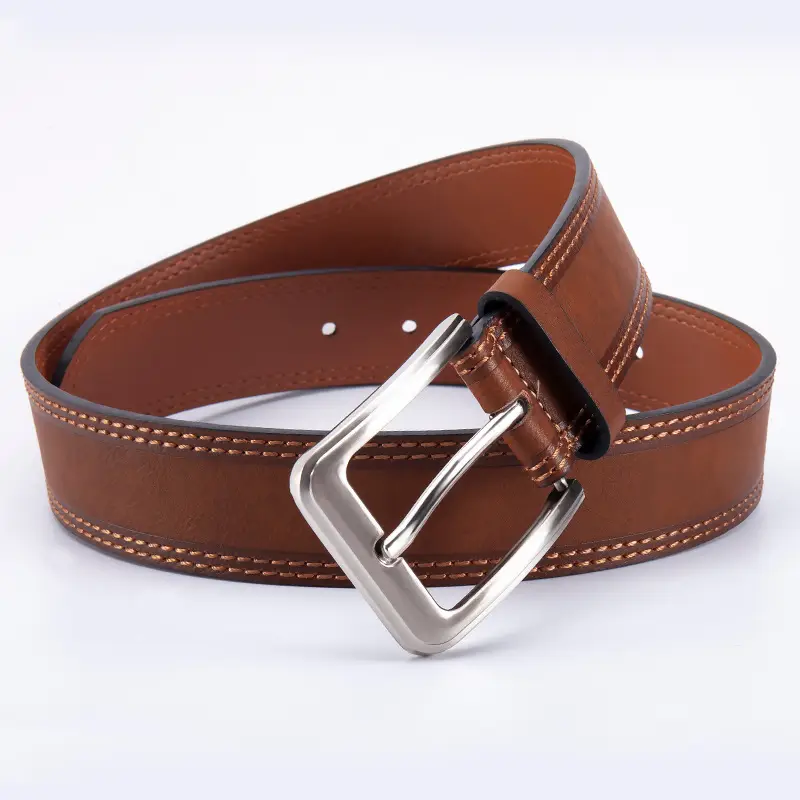 Men's Brown Leather Belt with Silver Pin Buckle - Image 8