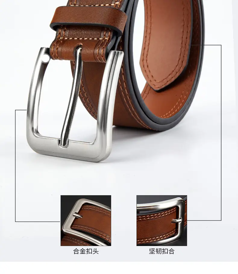 Men's Brown Leather Belt with Silver Pin Buckle — feature 11