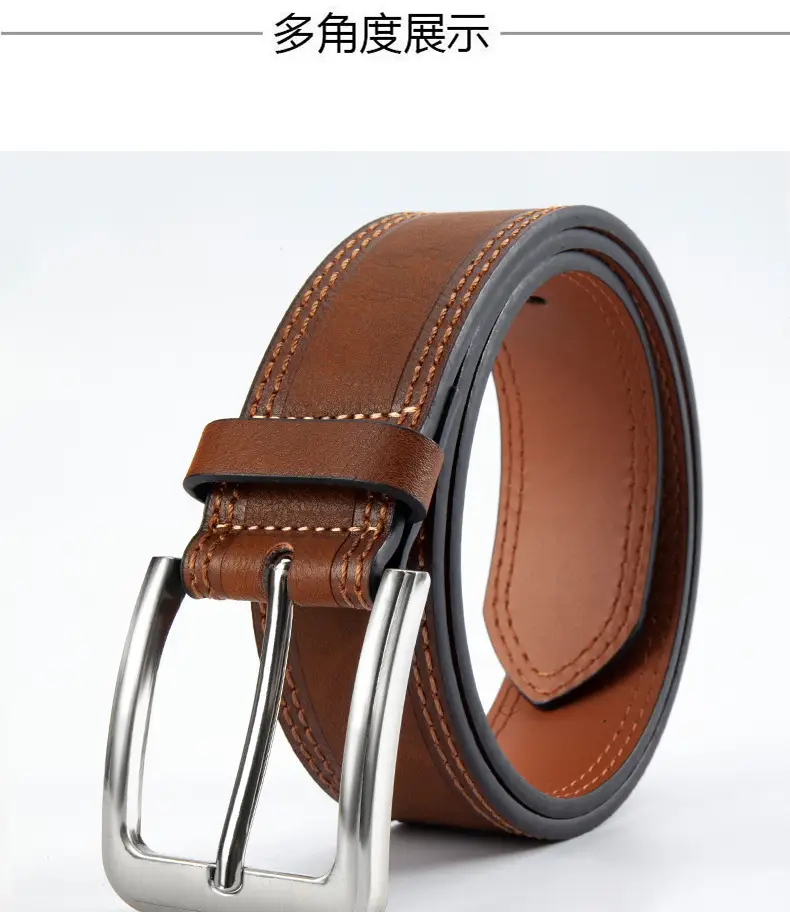 Men's Brown Leather Belt with Silver Pin Buckle — feature 12