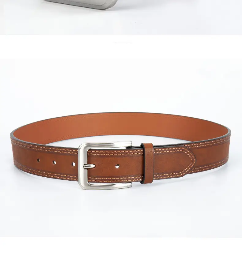 Men's Brown Leather Belt with Silver Pin Buckle — feature 13