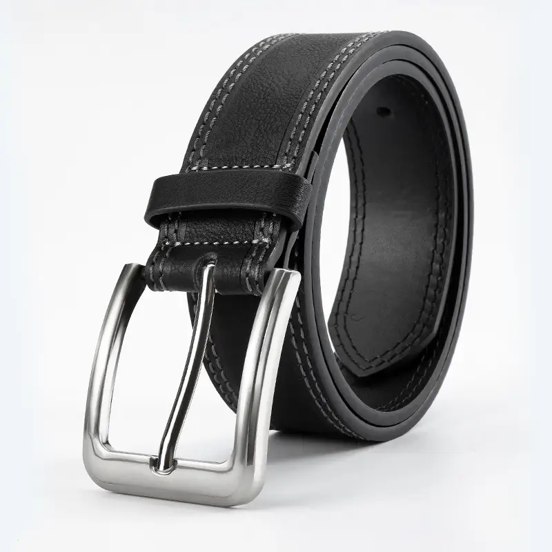 Men's Brown Leather Belt with Silver Pin Buckle