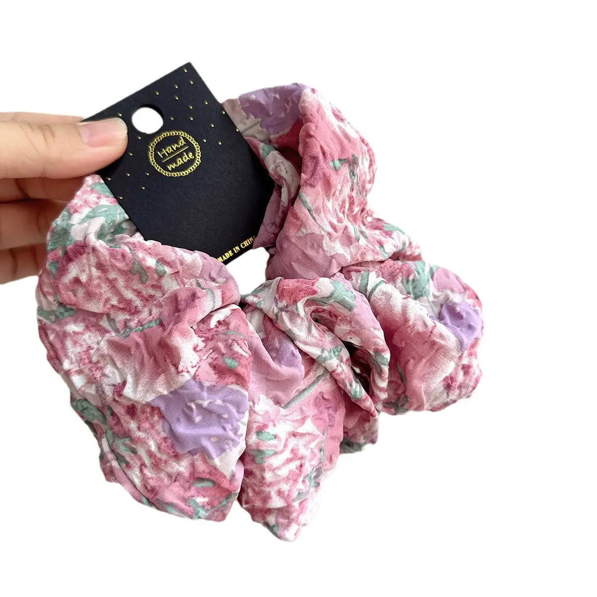 2023 New French Romantic Pink Floral Large Intestine Hair Ring Female Mori High-end Feeling Large Meatball Head - Image 8