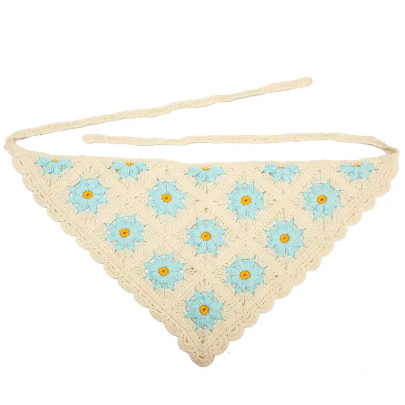 Beige blue flowers [wave edge small daisy triangle]-G