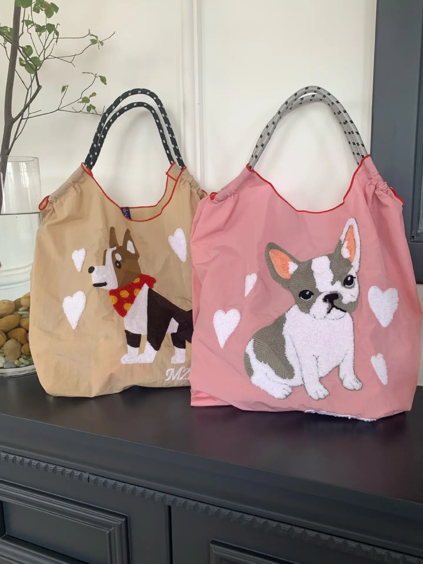 Korean Style Rabbit Embroidered Tote Bag Navy Blue Large Capacity - Image 77
