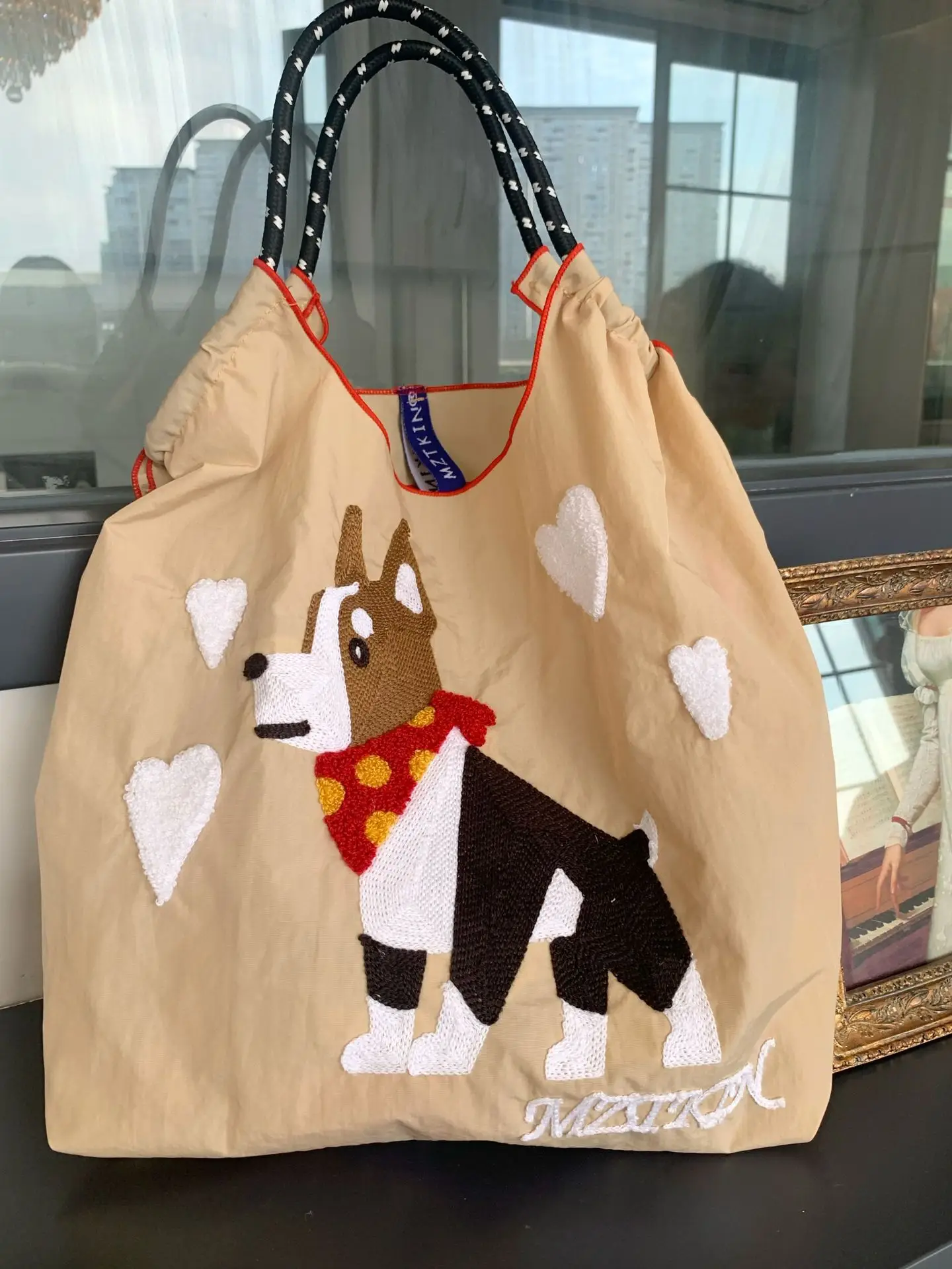 Korean Style Rabbit Embroidered Tote Bag Navy Blue Large Capacity - Image 78