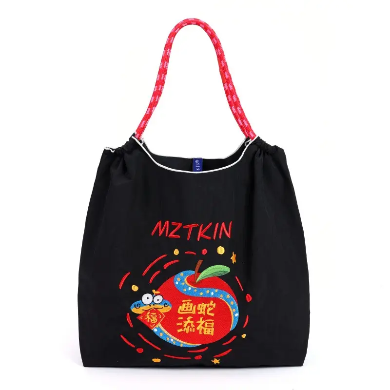 Korean Style Rabbit Embroidered Tote Bag Navy Blue Large Capacity - Image 16