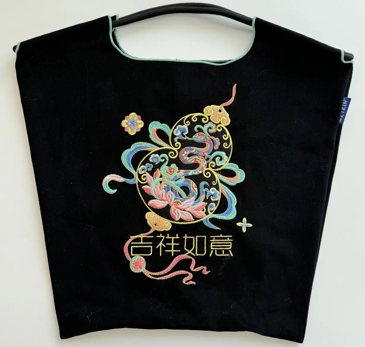 Korean Style Rabbit Embroidered Tote Bag Navy Blue Large Capacity - Image 21