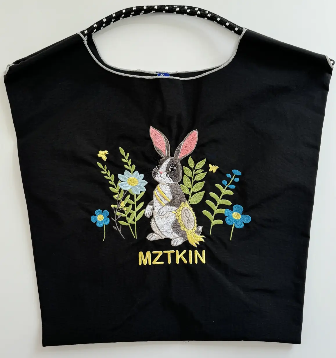 Korean Style Rabbit Embroidered Tote Bag Navy Blue Large Capacity - Image 22