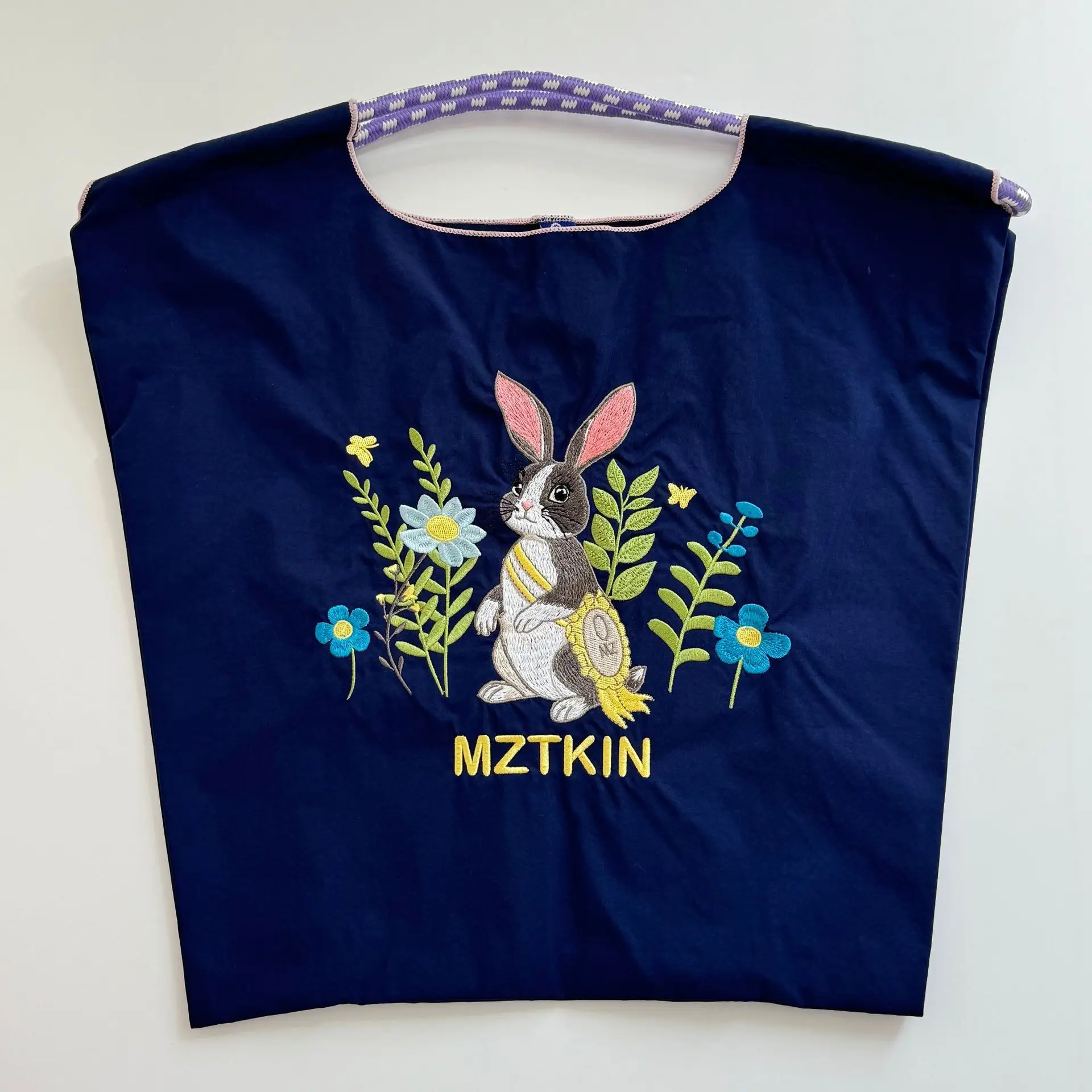 Korean Style Rabbit Embroidered Tote Bag Navy Blue Large Capacity - Image 23
