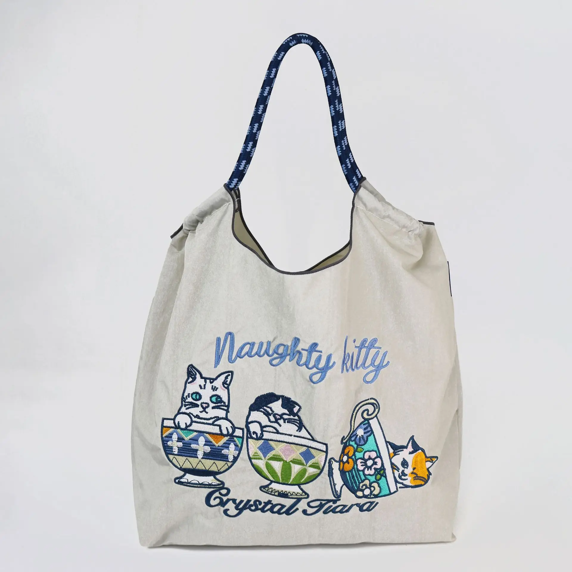 Korean Style Rabbit Embroidered Tote Bag Navy Blue Large Capacity - Image 49