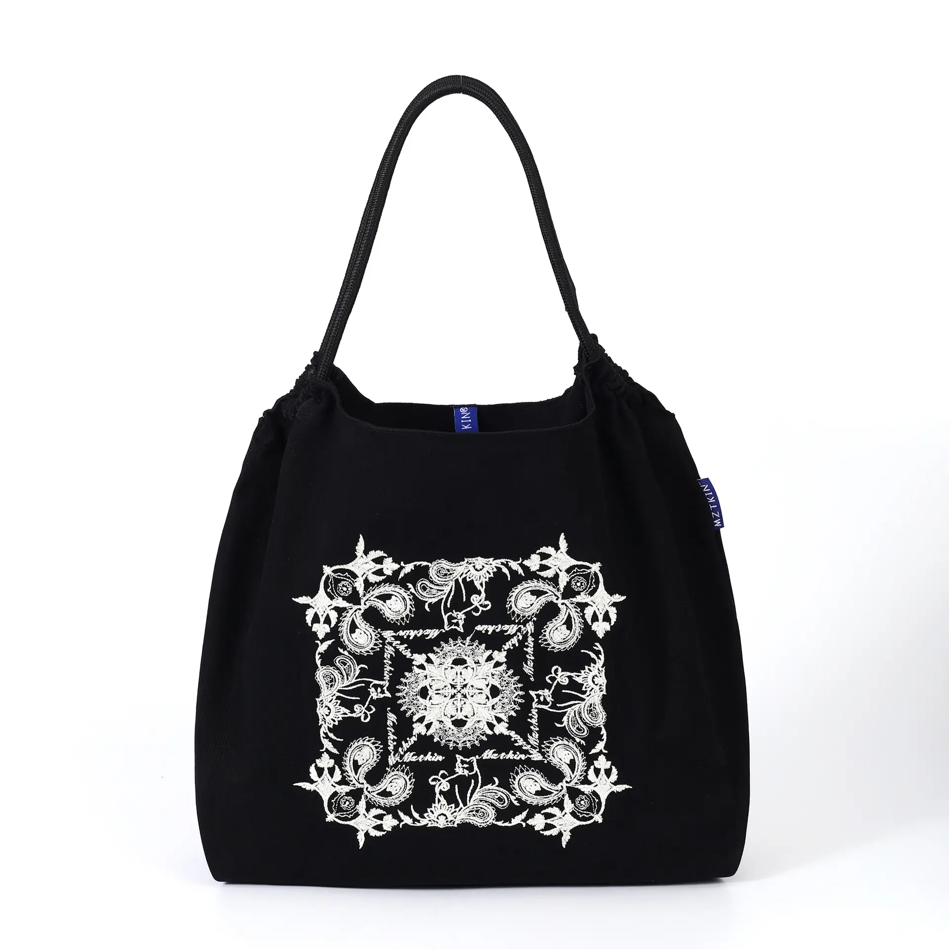 Korean Style Rabbit Embroidered Tote Bag Navy Blue Large Capacity - Image 52