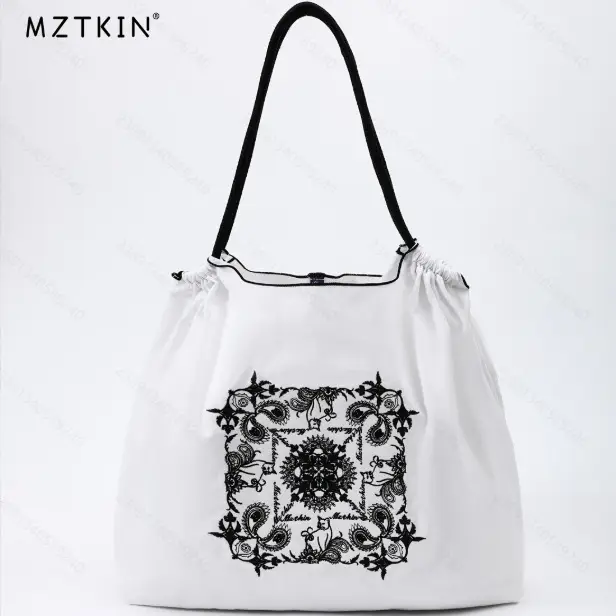 Korean Style Rabbit Embroidered Tote Bag Navy Blue Large Capacity - Image 53