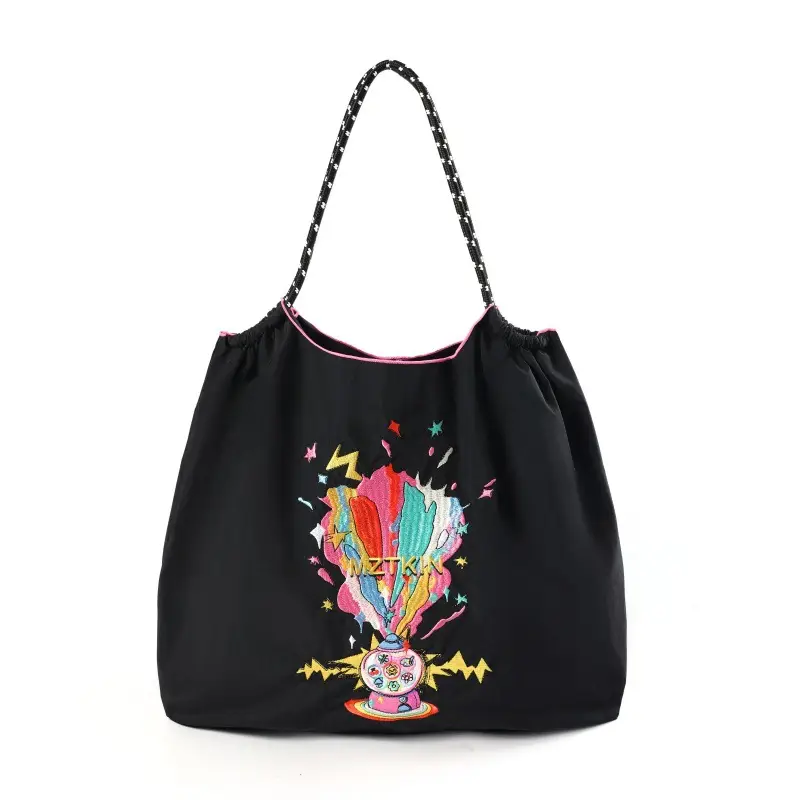 Korean Style Rabbit Embroidered Tote Bag Navy Blue Large Capacity - Image 60