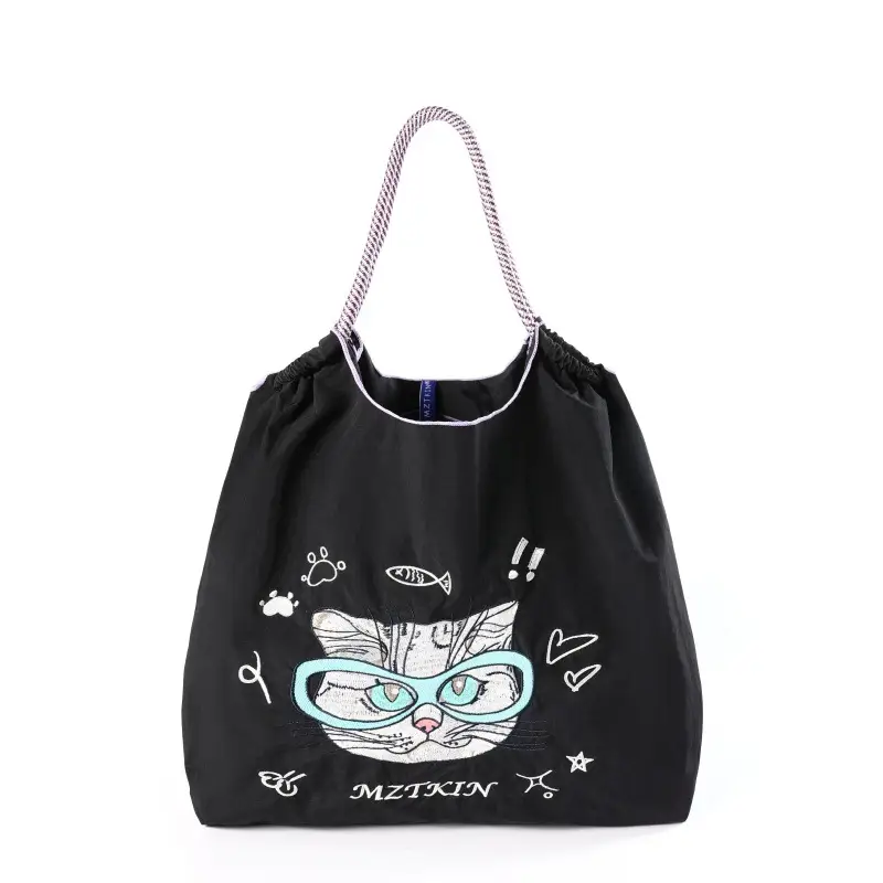 Korean Style Rabbit Embroidered Tote Bag Navy Blue Large Capacity - Image 65
