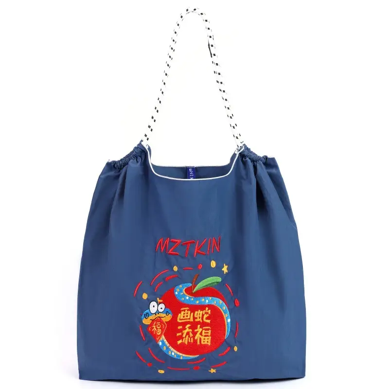 Korean Style Rabbit Embroidered Tote Bag Navy Blue Large Capacity - Image 69