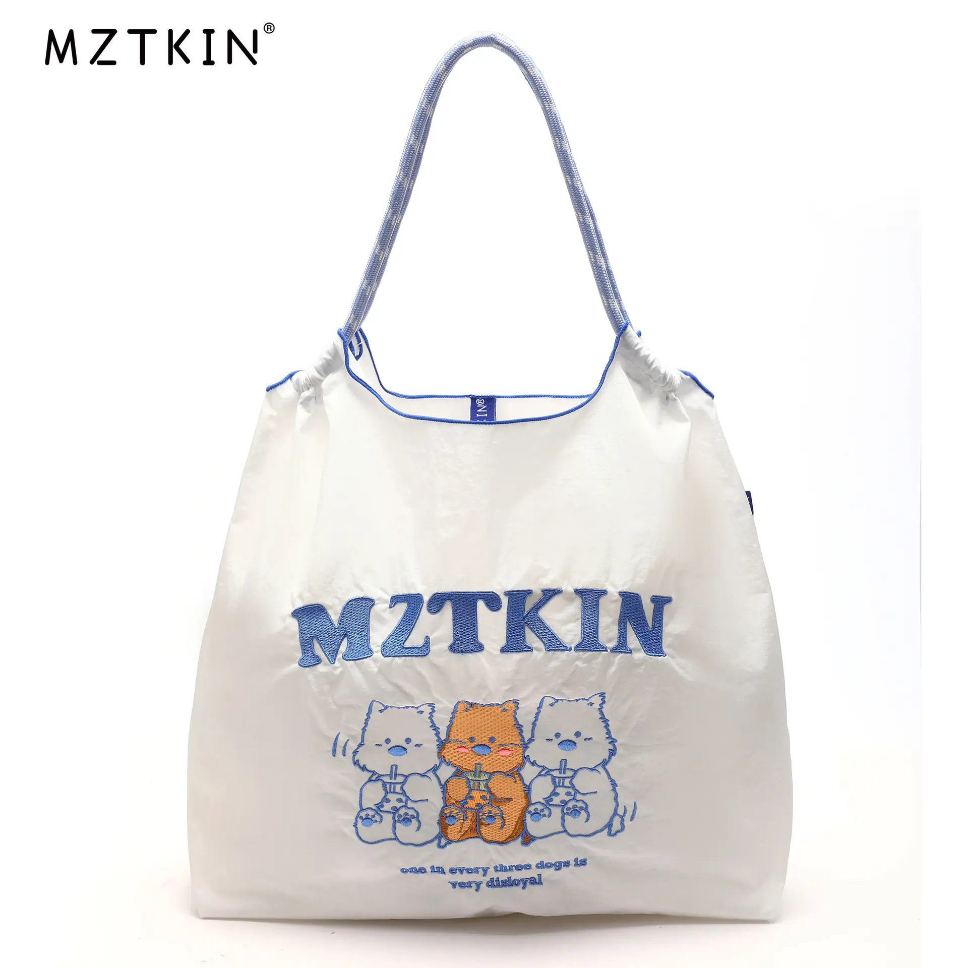 Korean Style Rabbit Embroidered Tote Bag Navy Blue Large Capacity - Image 73