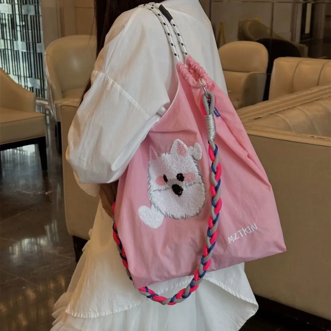 Korean Style Rabbit Embroidered Tote Bag Navy Blue Large Capacity - Image 30