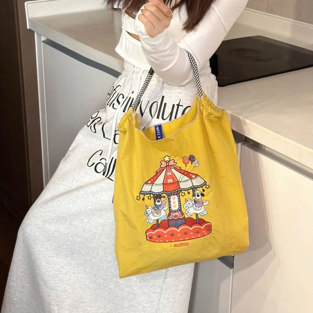 Korean Style Rabbit Embroidered Tote Bag Navy Blue Large Capacity - Image 35