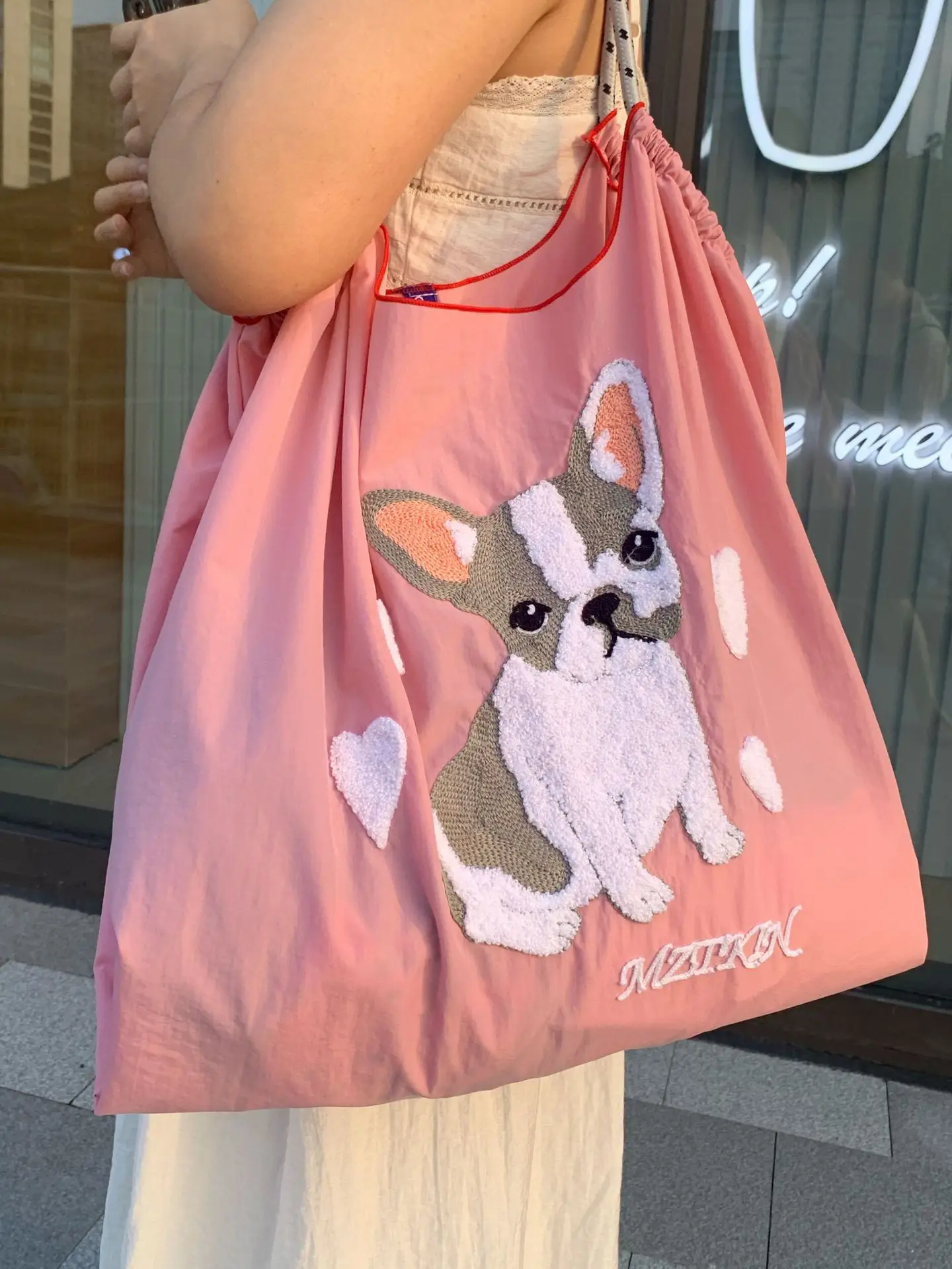 Korean Style Rabbit Embroidered Tote Bag Navy Blue Large Capacity - Image 38