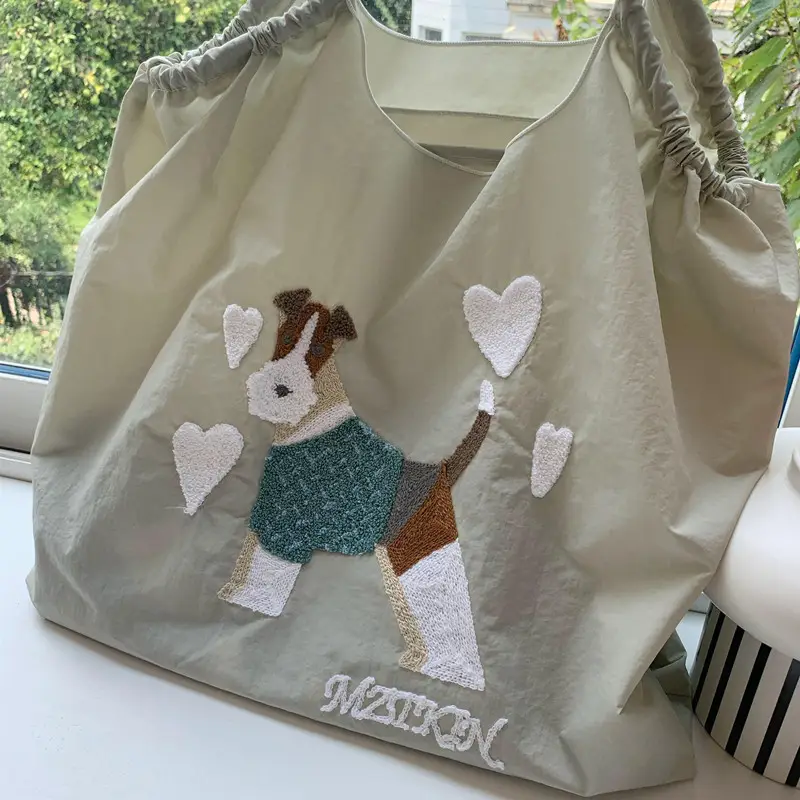 Korean Style Rabbit Embroidered Tote Bag Navy Blue Large Capacity - Image 39