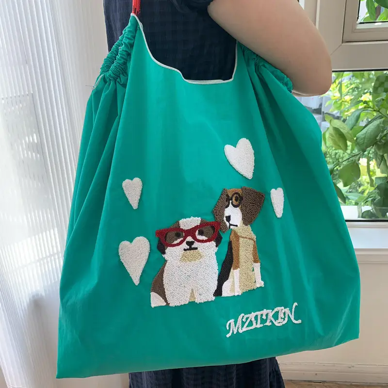 Korean Style Rabbit Embroidered Tote Bag Navy Blue Large Capacity - Image 41