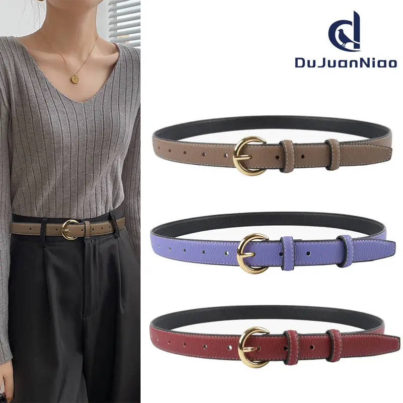 Women's Genuine Leather Belt Black Gold Buckle - Image 15