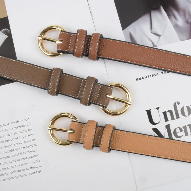 Women's Genuine Leather Belt Black Gold Buckle - Image 16