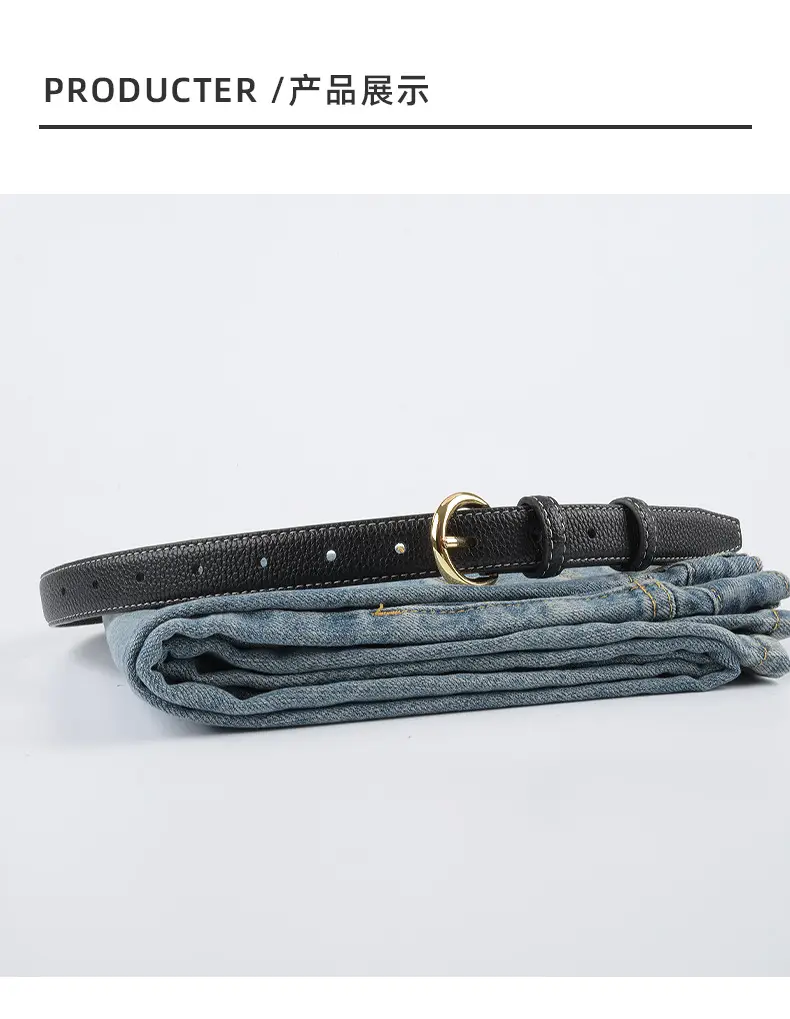 Women's Genuine Leather Belt Black Gold Buckle β feature 10