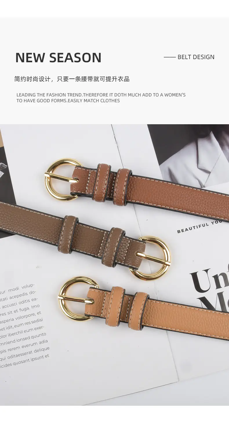 Women's Genuine Leather Belt Black Gold Buckle β feature 5
