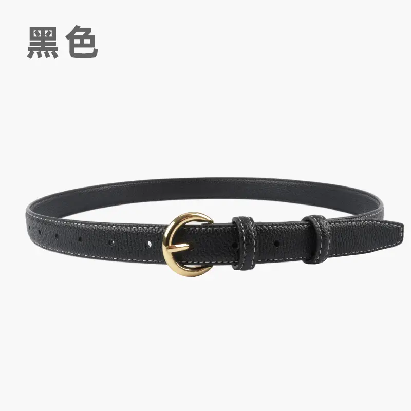 Women's Genuine Leather Belt Black Gold Buckle