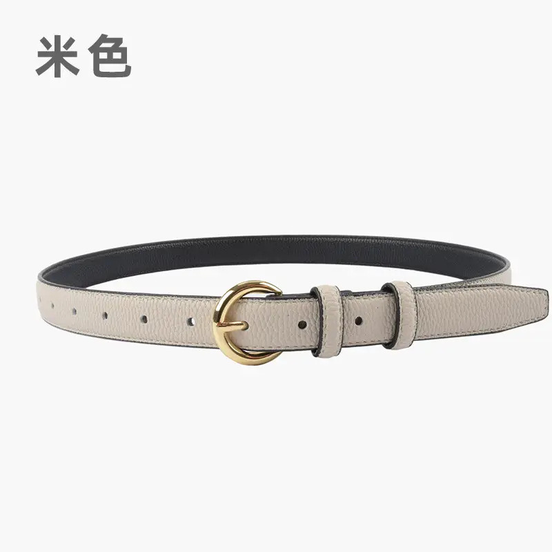Women's Genuine Leather Belt Black Gold Buckle - Image 2