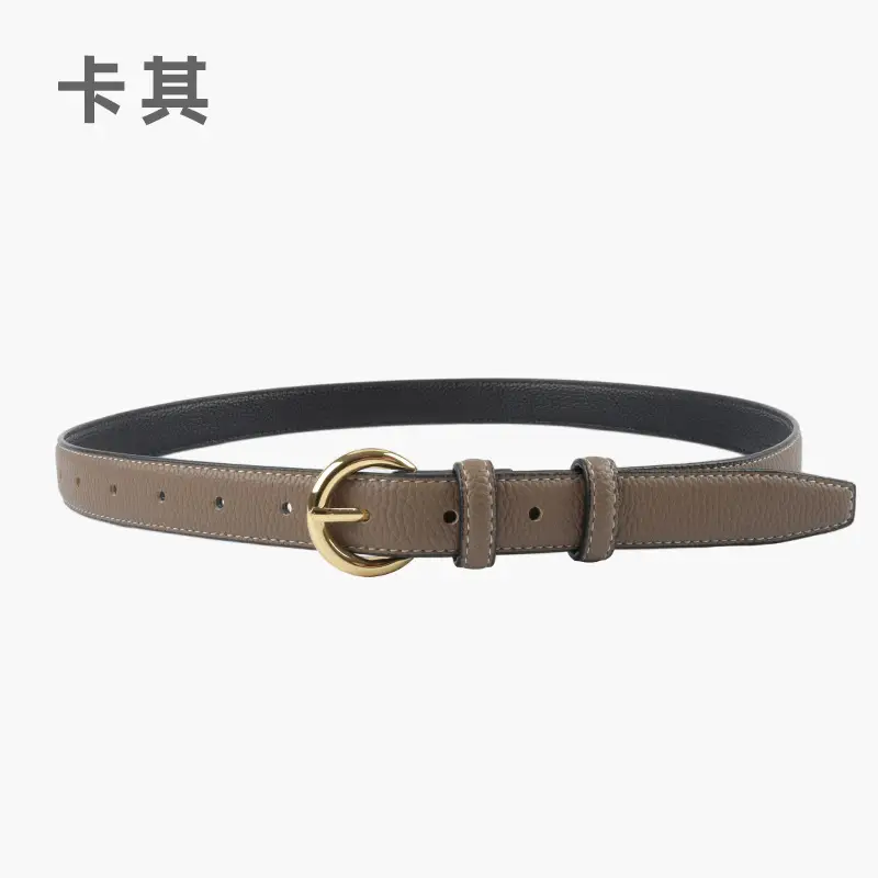 Women's Genuine Leather Belt Black Gold Buckle - Image 3