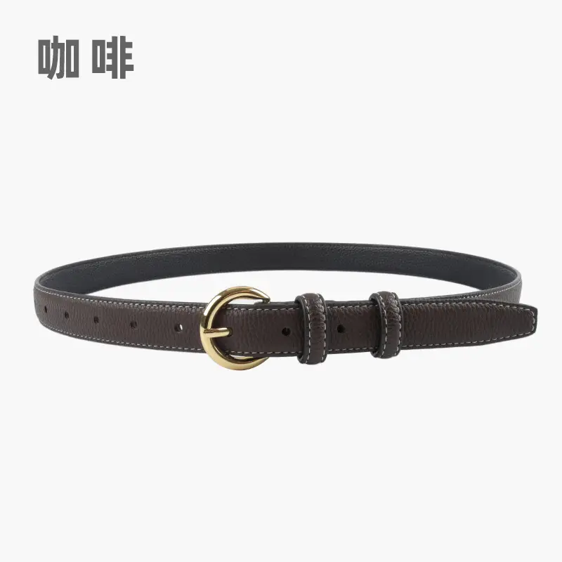 Women's Genuine Leather Belt Black Gold Buckle - Image 7