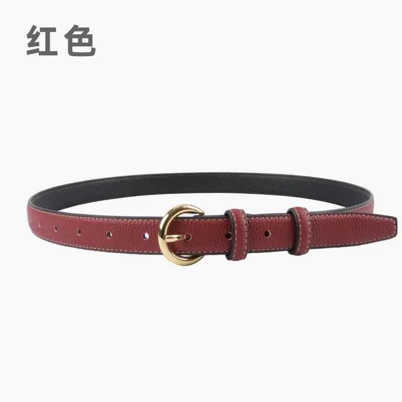 Women's Genuine Leather Belt Black Gold Buckle - Image 9