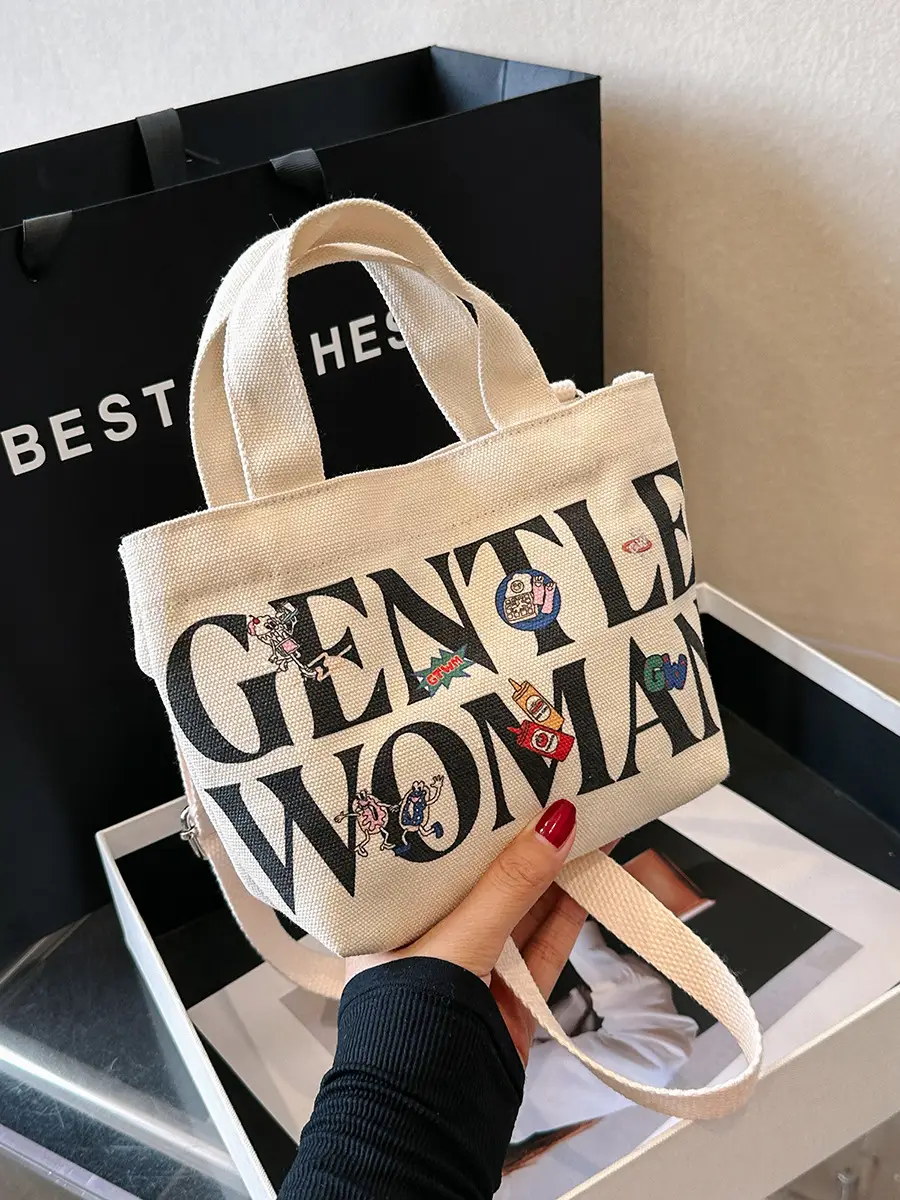 Gentle Woman Double Letter Print Mini Veggie Basket Bag - Image 5