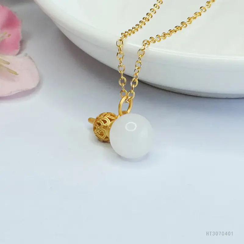 White Jade Gourd Pendant Necklace Gold Chain — feature 6