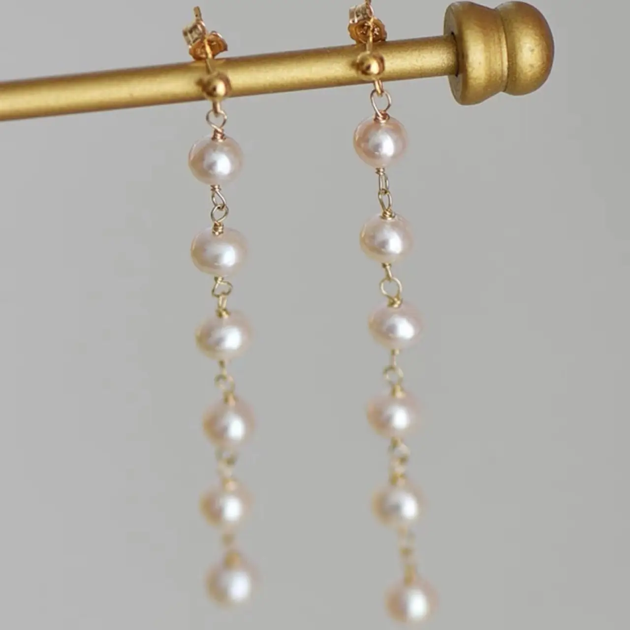 Natural Pearl Long Earrings Gold Plated Women