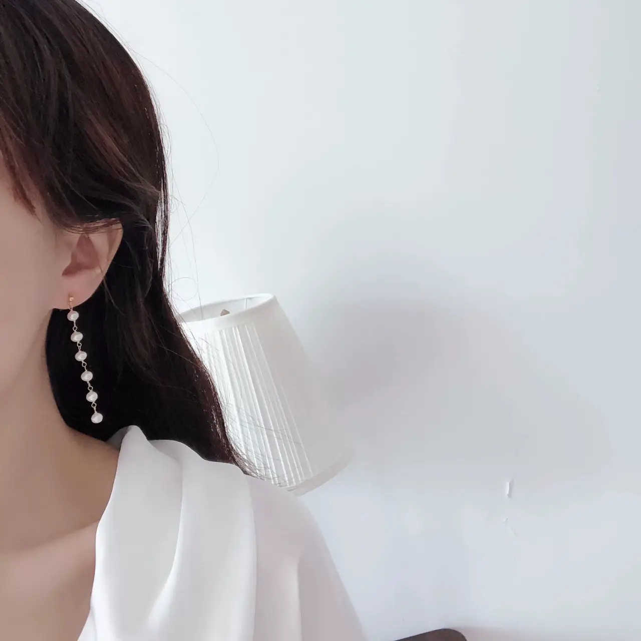 Natural Pearl Long Earrings Gold Plated Women