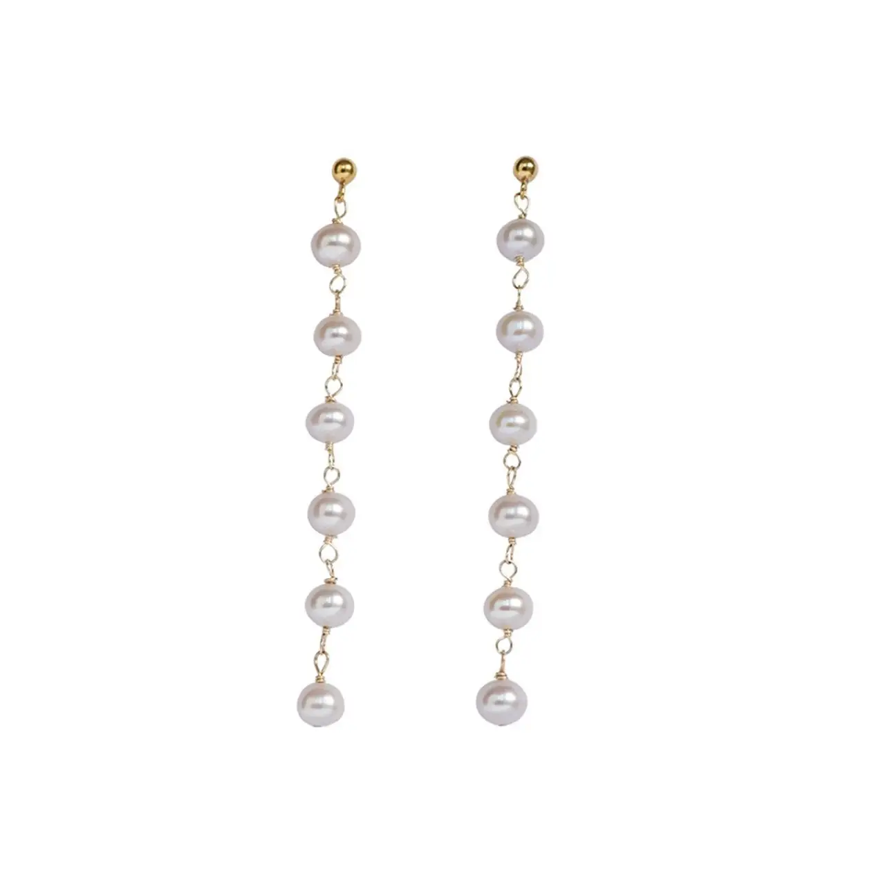 Natural Pearl Long Earrings Gold Plated Women