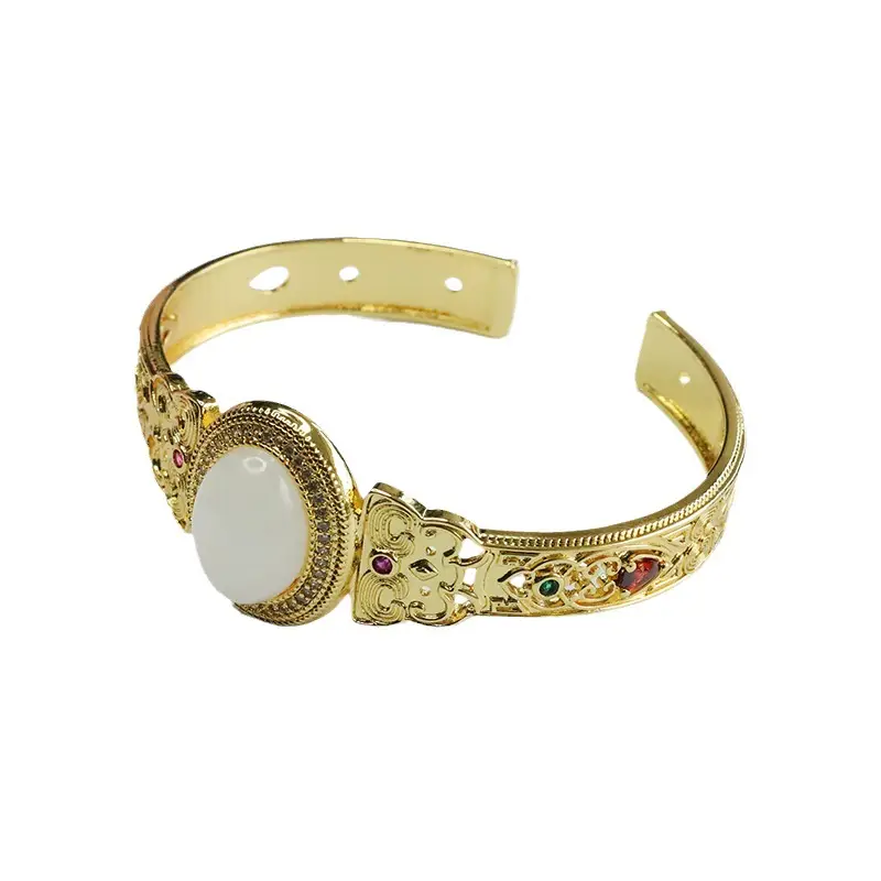 White Jade Open Bracelet Gold Plated