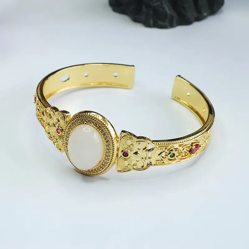 White Jade Open Bracelet Gold Plated — feature 10