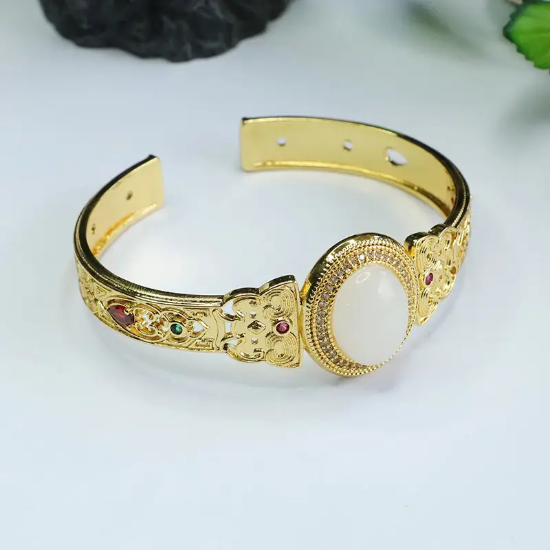 White Jade Open Bracelet Gold Plated — feature 11